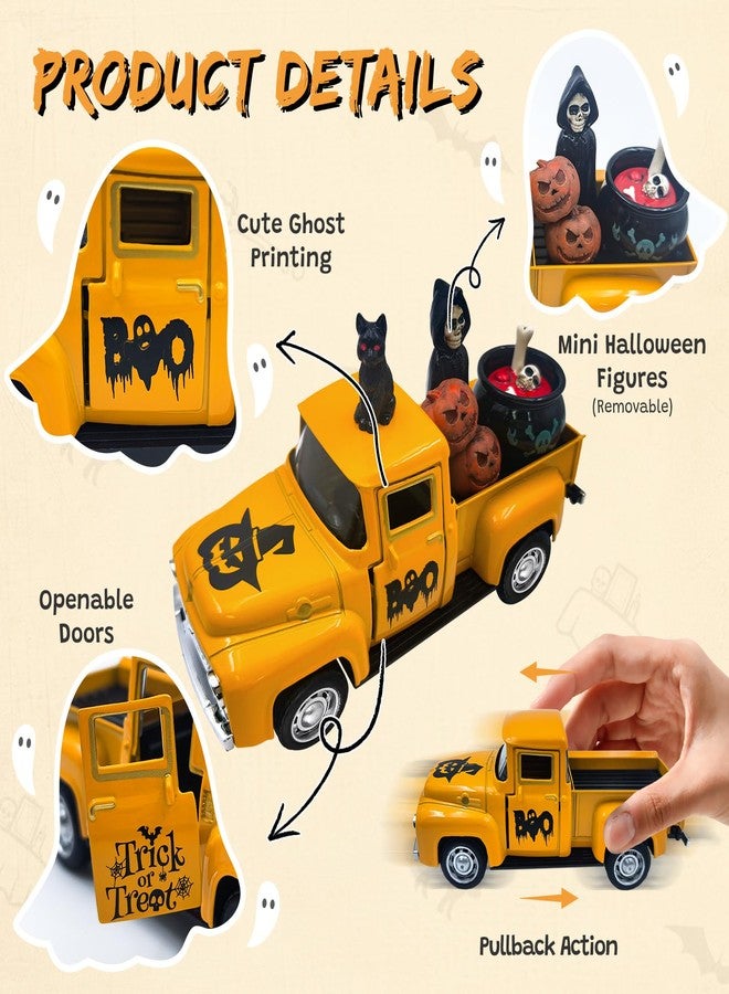 Teeloray Skeletons Halloween Decorations Indoor Vintage Metal Truck with Halloween Miniature Scene Accessories Jack o Lantern Pumpkins Black Cat Ghost Decor Trick or Treat Sign for Home Table Tiered Tray - Image 3